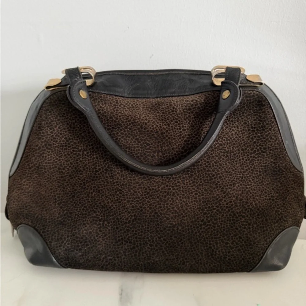 Vintage Lisette Purse Satchel Bag Animal Print Leather Goldtone Hardware 1980s